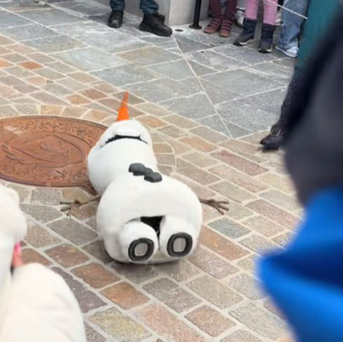 Olaf Rearranges Disney's New Roaming Olaf Animatronic Crashes Out In Front of A Crowd